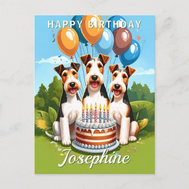 Wire Hair Fox Terriers Birthday Postcard (Front)