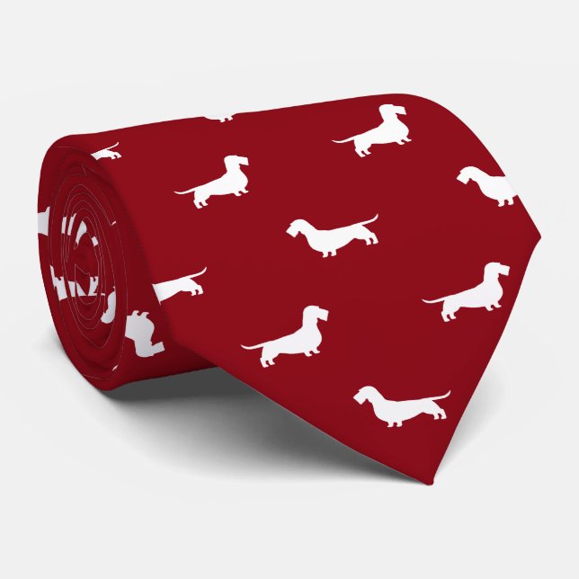 Wire Haired Dachshund Silhouettes Pattern Wieners Tie (Rolled)