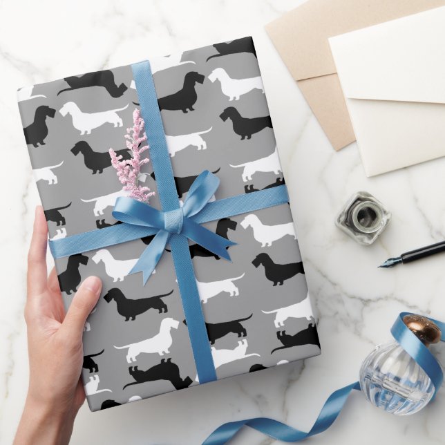 Wire Haired Dachshund Silhouettes Pattern Wrapping Paper (Gifting)
