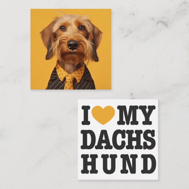 Wire Haired Dachshung On Yellow Square Business Card (Front/Back)