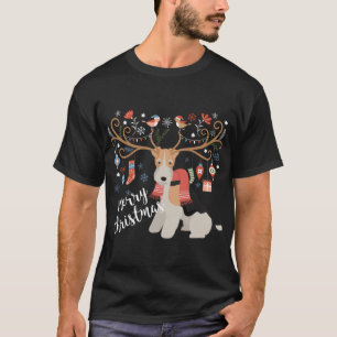 Wire Haired Fox Terrier Dog Christmas Reindeer T-Shirt
