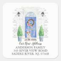 Wire Haired Jack Russell Blue Door Address Label