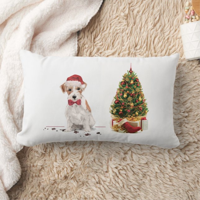 Wire Haired Jack Russell Funny Christmas Dog Lumbar Cushion (Blanket)
