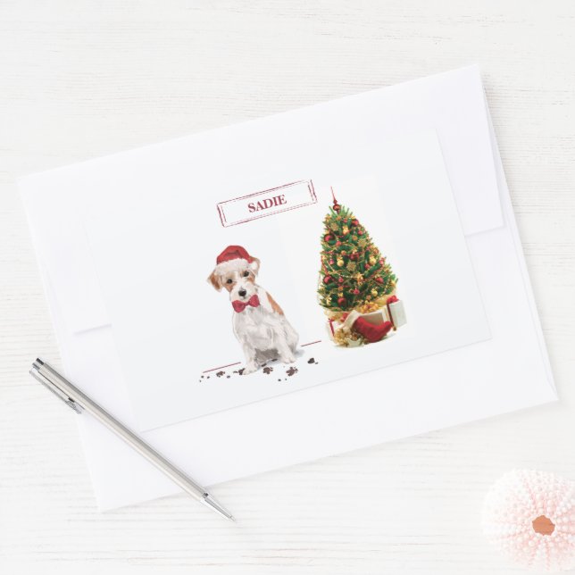 Wire Haired Jack Russell Funny Christmas Dog Rectangular Sticker (Envelope)
