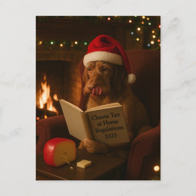 Wire haired Vizsla 'Cheese Tax' Christmas postcard (Front)