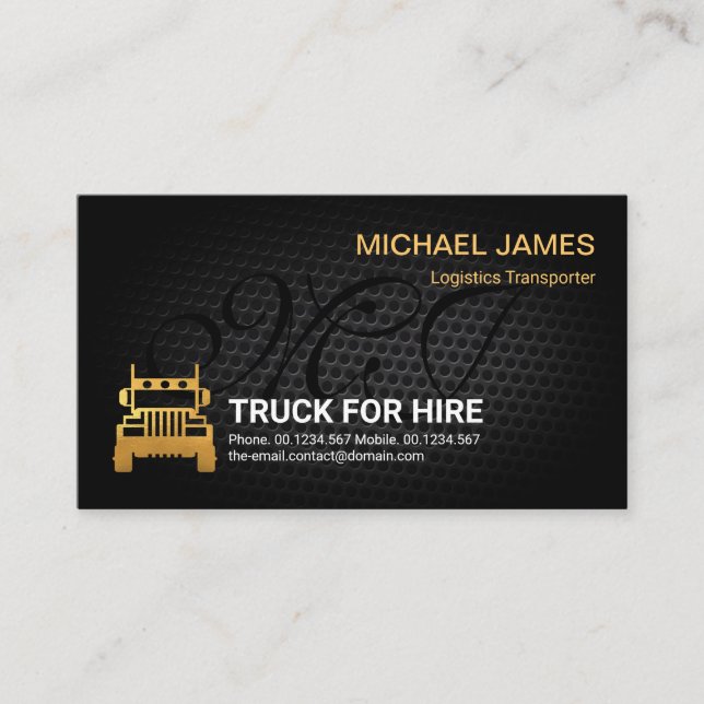 Wire Mesh Texture Stylish Monogram Gold Truck Business Card (Front)