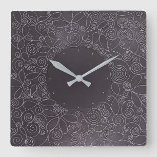 wire ornaments on black background square wall clock