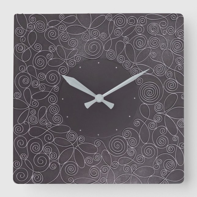 wire ornaments on black background square wall clock (Front)