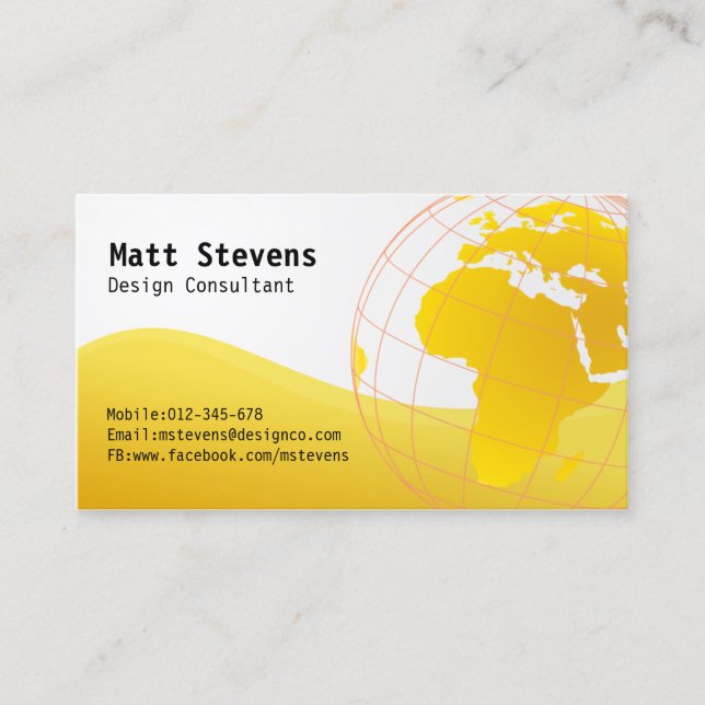 Wire Yellow Globe Europe Africa Business Card (Front)