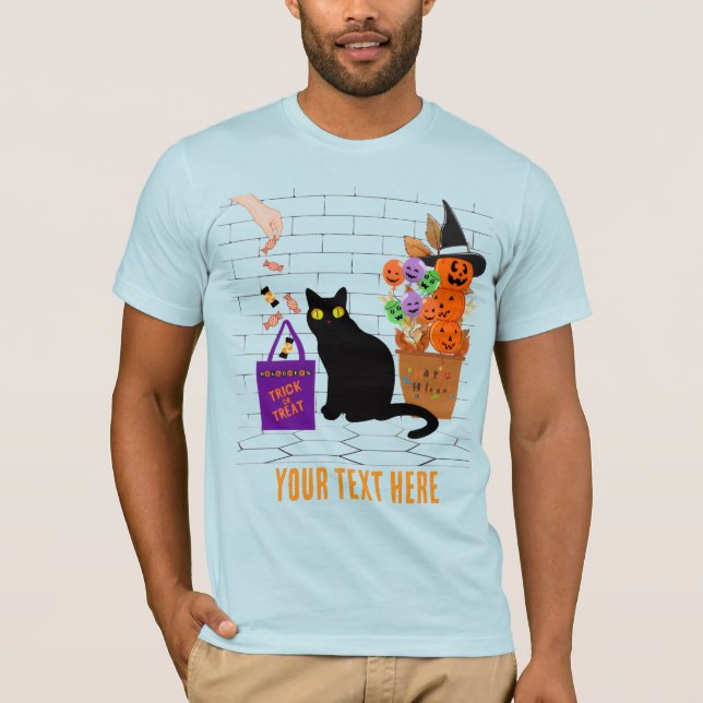 wired cat with a pumpkin in halloween editable T-Shirt (Front)