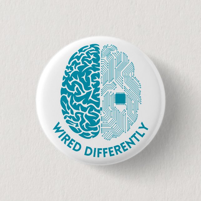 Wired Differently – Brain with Electronic Wiring 3 Cm Round Badge (Front)