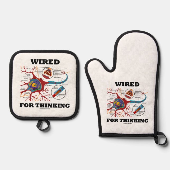 Wired For Thinking Neuron Synapse Neuropsychology Oven Mitt & Pot Holder Set (Front)