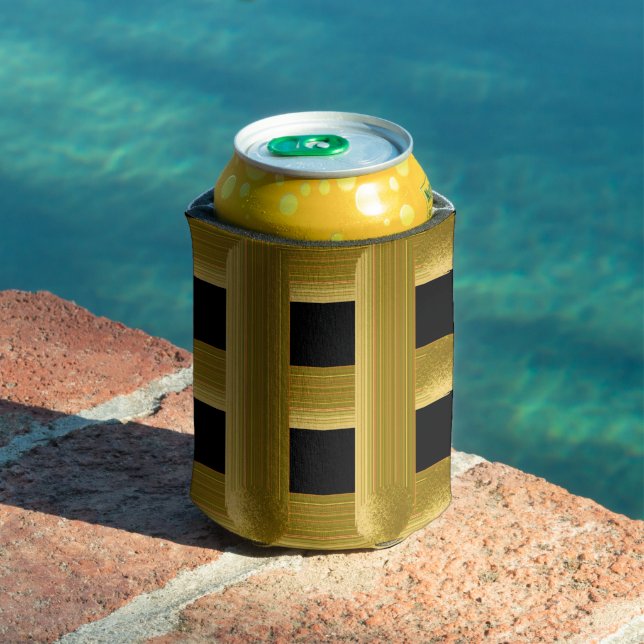 Wired Golden Cord Squared Pattern Gold On Black Can Cooler (In Situ Pool)