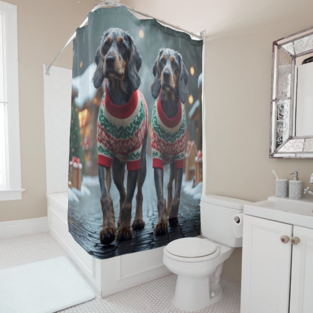 Wired Haired Pointing Griffon Dogs Christmas Snow  Shower Curtain (In Situ)