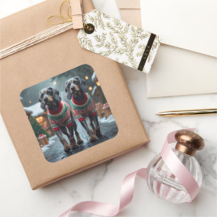 Wired Haired Pointing Griffon Dogs Christmas Snow  Square Sticker