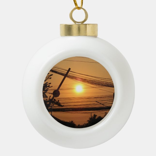 Wired Sunset ... Krung Thep, Thailand Ceramic Ball Christmas Ornament (Front)