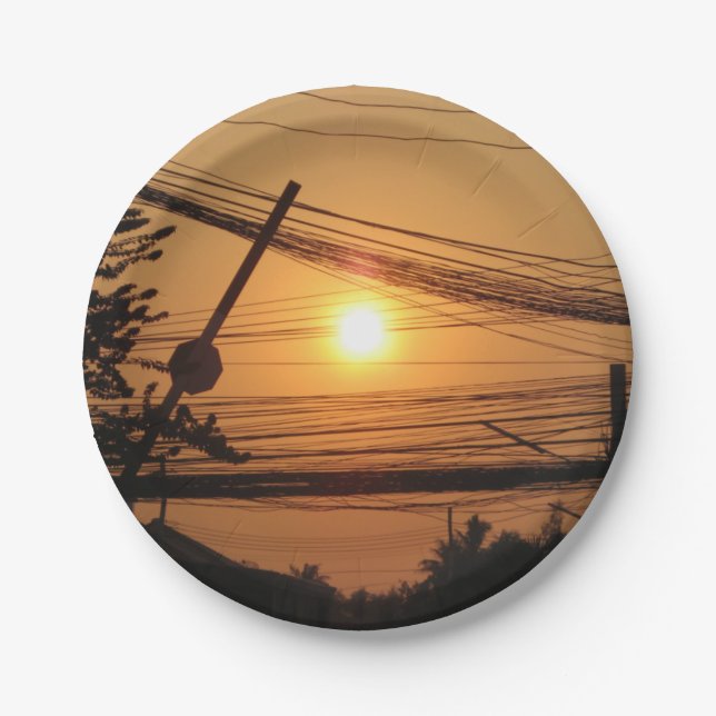 Wired Sunset ... Krung Thep, Thailand Paper Plate (Front)