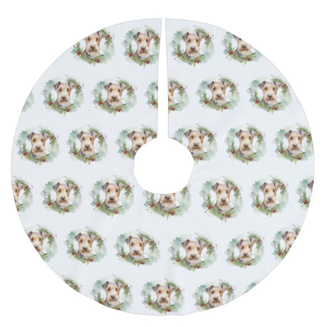 Wirefox Terrier Christmas Wreath Festive Pup  Brushed Polyester Tree Skirt (Front)