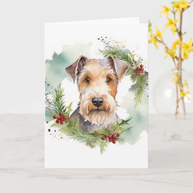 Wirefox Terrier Christmas Wreath Festive Pup  Card (Yellow Flower)
