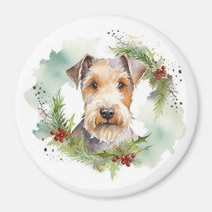 Wirefox Terrier Christmas Wreath Festive Pup Magnet