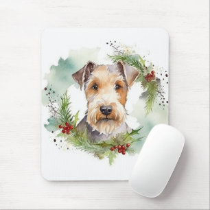 Wirefox Terrier Christmas Wreath Festive Pup  Mouse Mat