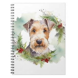 Wirefox Terrier Christmas Wreath Festive Pup Notebook