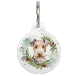 Wirefox Terrier Christmas Wreath Festive Pup  Pet Tag