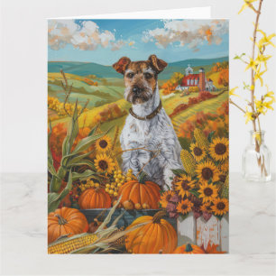 Wirefox Terrier Dog Autumn Harvest Thanksgiving Card
