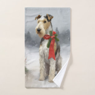 Wirefox Terrier Dog in Snow Christmas Bath Towel Set