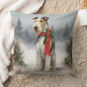Wirefox Terrier Dog in Snow Christmas Cushion
