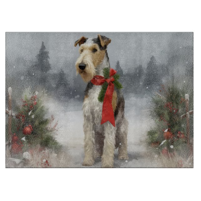 Wirefox Terrier Dog in Snow Christmas Cutting Board (Front)