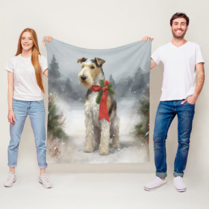 Wirefox Terrier Dog in Snow Christmas Fleece Blanket