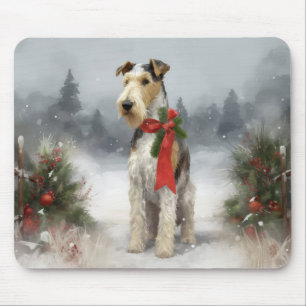 Wirefox Terrier Dog in Snow Christmas Mouse Mat