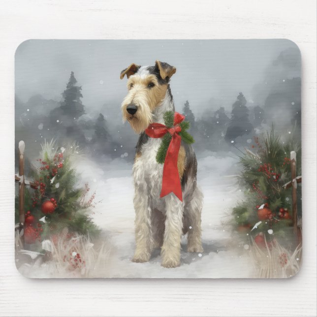 Wirefox Terrier Dog in Snow Christmas Mouse Mat (Front)