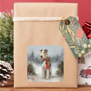 Wirefox Terrier Dog in Snow Christmas Square Sticker