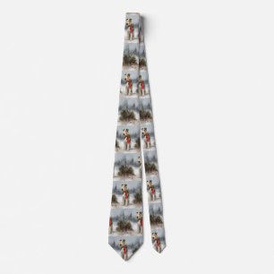 Wirefox Terrier Dog in Snow Christmas Tie