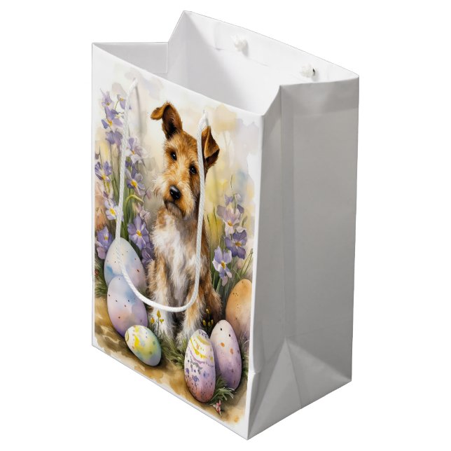 Wirefox Terrier Dog With Easter Eggs Holiday Medium Gift Bag (Front Angled)