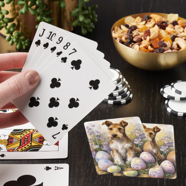 Wirefox Terrier Dog With Easter Eggs Holiday Playing Cards (In Situ)