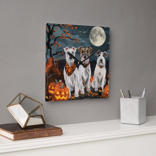 Wirefox Terrier Halloween Spooky  Square Wall Clock (Office)