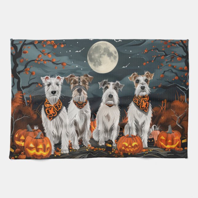 Wirefox Terrier Halloween Spooky  Tea Towel (Horizontal)
