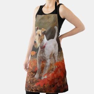 Wirefox Terrier in Autumn Leaves Fall Inspire Apron