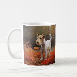 Wirefox Terrier in Autumn Leaves Fall Inspire  Coffee Mug