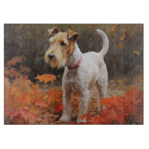 Wirefox Terrier in Autumn Leaves Fall Inspire  Cutting Board
