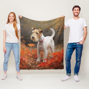 Wirefox Terrier in Autumn Leaves Fall Inspire Fleece Blanket