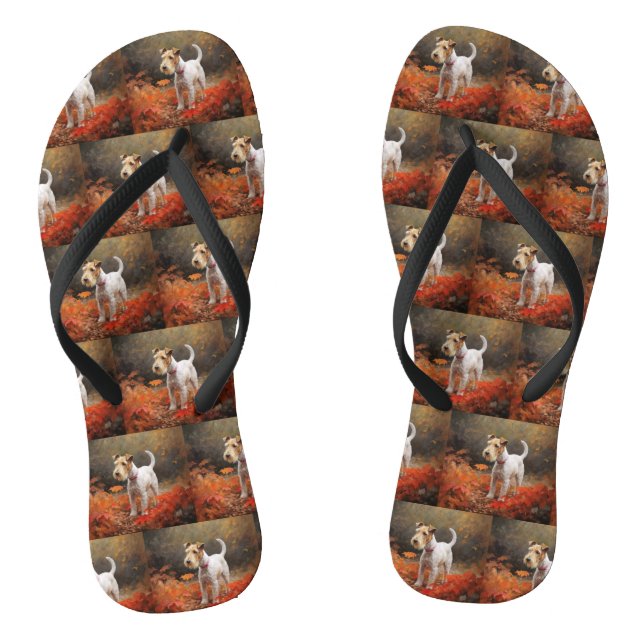 Wirefox Terrier in Autumn Leaves Fall Inspire  Flip Flops (Footbed)