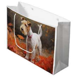 Wirefox Terrier in Autumn Leaves Fall Inspire  Large Gift Bag