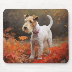 Wirefox Terrier in Autumn Leaves Fall Inspire  Mouse Mat
