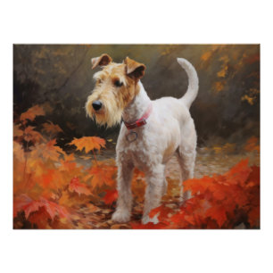 Wirefox Terrier in Autumn Leaves Fall Inspire  Poster