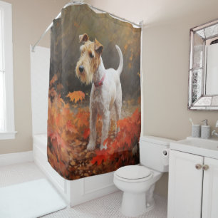Wirefox Terrier in Autumn Leaves Fall Inspire  Shower Curtain