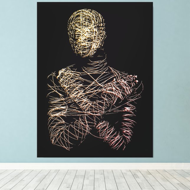 Wireframe Human Figure in Abstract Motion Canvas Print (Insitu(Wood Floor))
